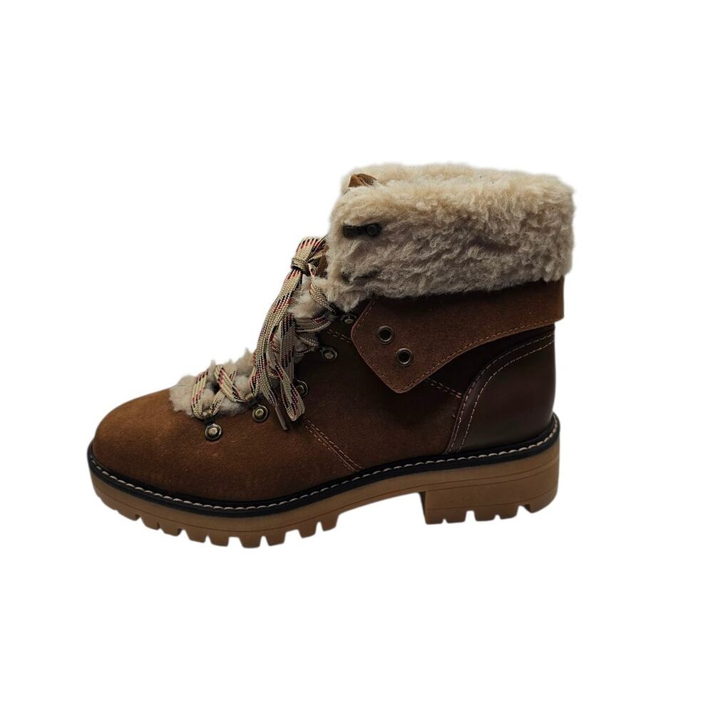Time & Tru Faux Fur Lined Brown Winter Boots Women's 10 Lace Up Lug Sole